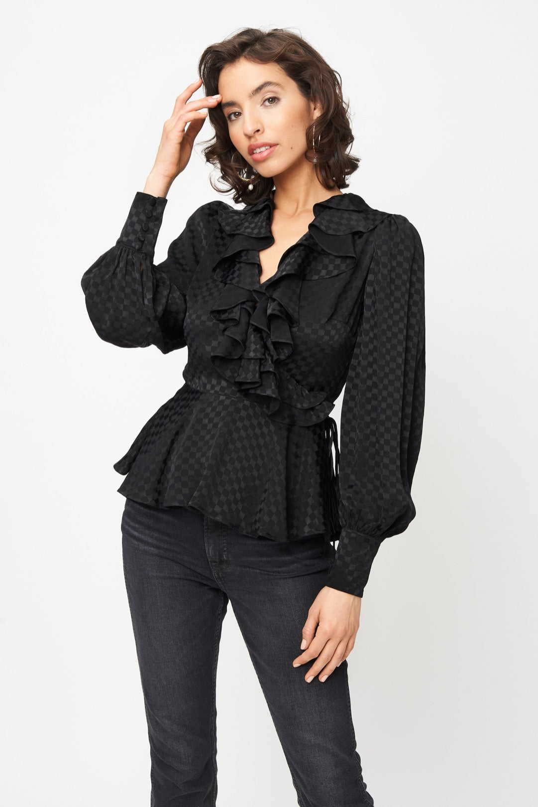 Erin Blouse Black Checkerboard
