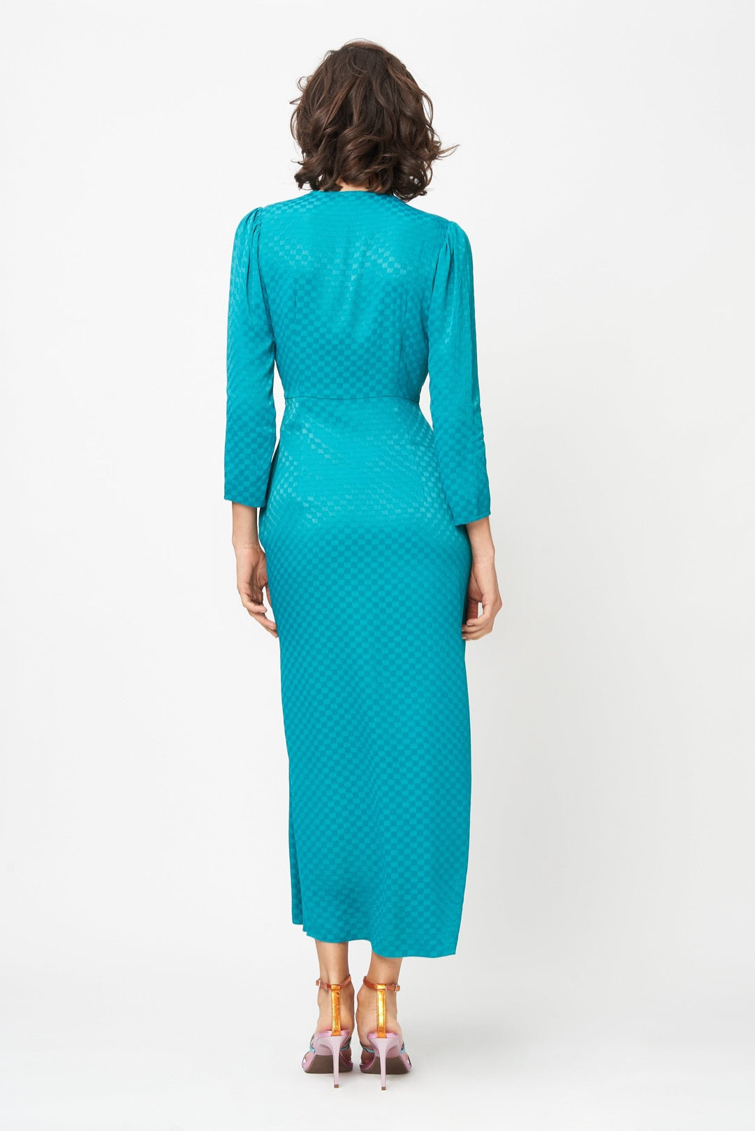 Riona Dress Teal Checkerboard