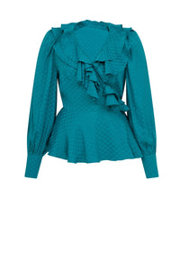 Erin Blouse Teal Checkerboard