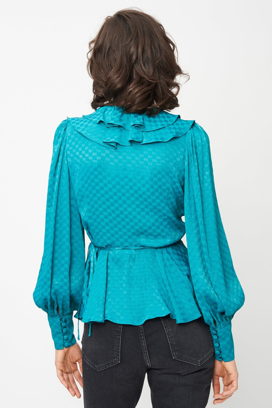 Erin Blouse Teal Checkerboard