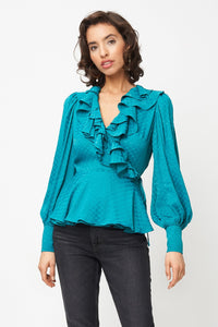 Erin Blouse Teal Checkerboard